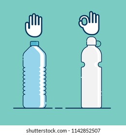 illustration of stop plastic bottle and use reusable water bottle vector flat design