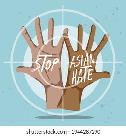 Eine Illustration des Stopprassismus mit zwei offenen Händen und einer Zielsymbol für Schusswaffen