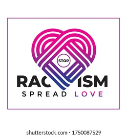 illustration of stop racist, spread love, inside frame. Acting not to be racist, for equal humanity