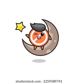 illustration of stop sign cartoon sitting on the half moon , cute style design for t shirt, sticker, logo element