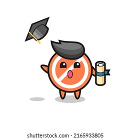 Illustration of stop sign cartoon throwing the hat at graduation , cute style design for t shirt, sticker, logo element