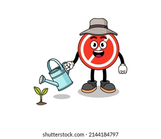 Illustration of stop sign cartoon watering the plant , character design