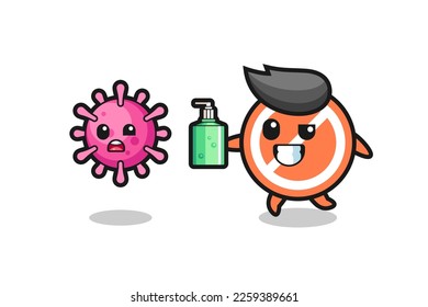 illustration of stop sign character chasing evil virus with hand sanitizer , cute style design for t shirt, sticker, logo element