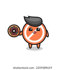 illustration of an stop sign character eating a doughnut , cute style design for t shirt, sticker, logo element