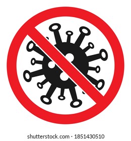 illustration of a stop sign coronavirus in a red crossed out circle on a white background