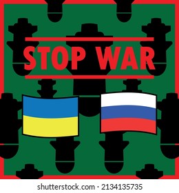 Illustration of stop war. The symbol for the national flags of Ukraine and Russia