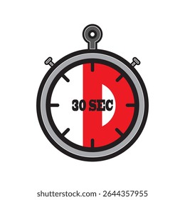Illustration of a Stopwatch Marked with 30 Seconds in Red and White