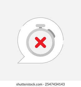 illustration of a stopwatch with a red cross, time has expired, running out or the deadline has passed. Ideal for use in applications related to time management, scheduling, deadlines, and reminders