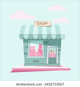 Illustration of a store in blue color. Building vector EPS10