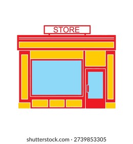 Illustration of a store with a sign and a large window