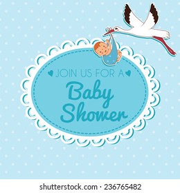 Illustration of stork bringing a boy. Vector