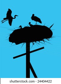 illustration with stork and its family