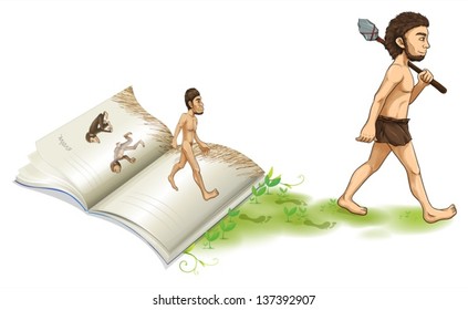 Illustration of a story of the evolution of man on a white background