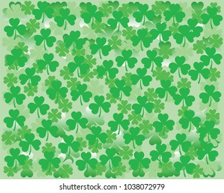 Illustration of a St.Patrick's Day Background, Seamless pattern withf falling green clover leaves, Vector lucky four leaf clover, Lucky and success symbols, Party invitation design