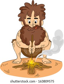 Illustration of a Stranded Man Making a Fire