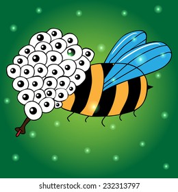 Illustration of strange bee with many eyses