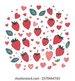 
Illustration of strawberries, hearts, colored, Vector, isolated on a white background