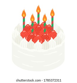 Illustration of strawberry birthday cake.