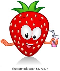 Illustration of a Strawberry Character Holding a Drink