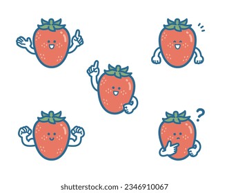 Illustration of strawberry character pose set