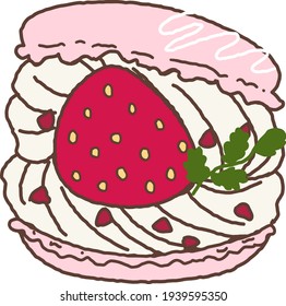 Illustration of strawberry chunky macaroon