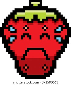 An illustration of a strawberry crying in an 8-bit cartoon style.