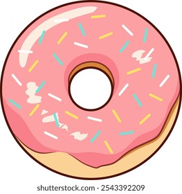 Illustration of Strawberry Donut Glazed with Colorful Sprinkle. Pink donut. Isolated Vector 
