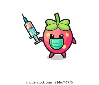 illustration of the strawberry to fight the virus , cute design