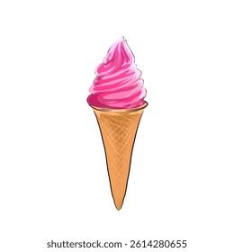 illustration of strawberry flavored ice cream cone without background