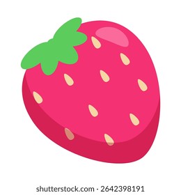 Illustration of a Strawberry with Green Stem and Seeds on a White Background