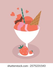 Illustration Strawberry Ice Cream Corn and Chocolate Bar Taste