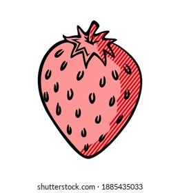 Illustration of Strawberry isolated on white background, fresh healthy food, organic natural fruit for coloring book. Hand drawn Vector Illustration.