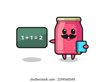 Illustration of strawberry jam character as a teacher , cute design
