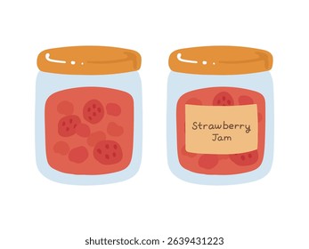 Illustration of strawberry jam with gold lid