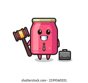 Illustration of strawberry jam mascot as a lawyer , cute design