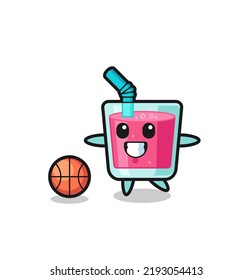 Illustration of strawberry juice cartoon is playing basketball , cute style design for t shirt, sticker, logo element