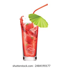 Illustration of strawberry juice, cocktail juice, fizzy drinks, martini, punch, milkshake, and orange drink. Featuring strawberries and non-alcoholic beverages, perfect for drink-themed design