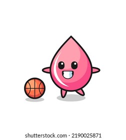 Illustration of strawberry juice drop cartoon is playing basketball , cute style design for t shirt, sticker, logo element