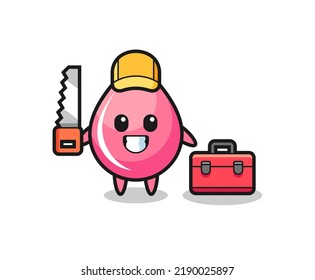 Illustration of strawberry juice drop character as a woodworker , cute style design for t shirt, sticker, logo element