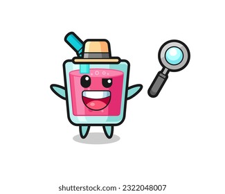 illustration of the strawberry juice mascot as a detective who manages to solve a case , cute style design for t shirt, sticker, logo element