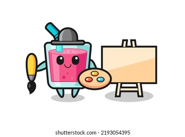 Illustration of strawberry juice mascot as a painter , cute style design for t shirt, sticker, logo element