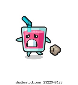 illustration of the strawberry juice running in fear , cute style design for t shirt, sticker, logo element