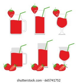 Illustration of Strawberry Juice Vector Design Images. Fruit Juice in Different Glasses