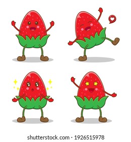 Illustration of strawberry with kawaii expression