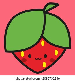 Illustration of strawberry in kawaii style