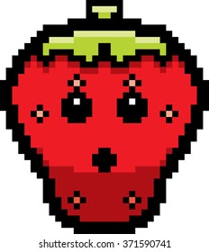 An illustration of a strawberry looking surprised in an 8-bit cartoon style.