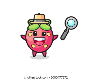 illustration of the strawberry mascot as a detective who manages to solve a case , cute style design for t shirt, sticker, logo element