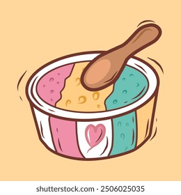 illustration of strawberry, milk and vanilla flavored ice cream,