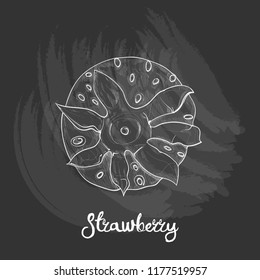 illustration of strawberry on blackboard. fruit chalk drawing vector style.