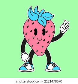 ILLUSTRATION OF A STRAWBERRY RETRO CARTOON, SLOGAN PRINT VECTOR
